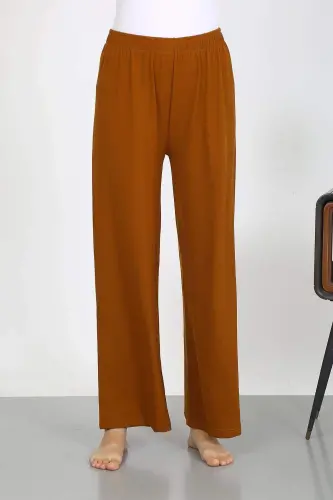 Women's Crepe Fabric Lightweight-Flexible Trousers 210074 Brown - 10