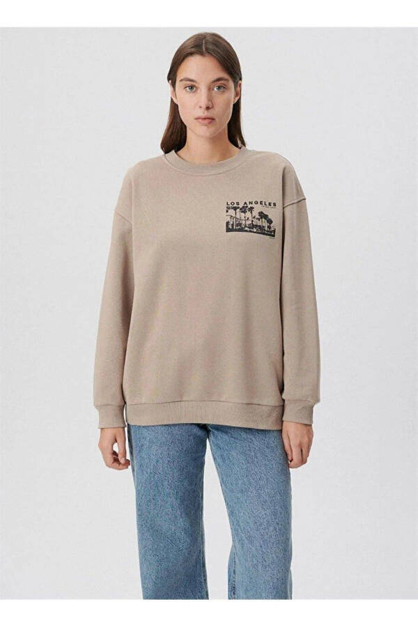 Women's Crew Neck Beige Sweatshirt Beige - 1