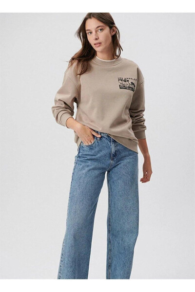 Women's Crew Neck Beige Sweatshirt Beige - MAVI (1)