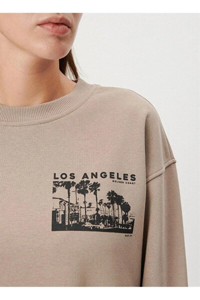 Women's Crew Neck Beige Sweatshirt Beige - 4