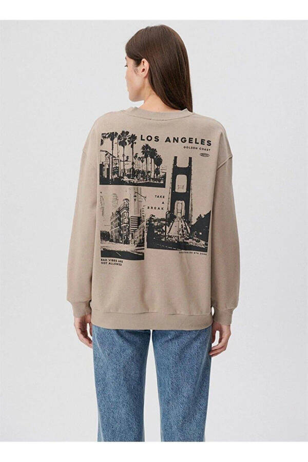 Women's Crew Neck Beige Sweatshirt Beige - 6