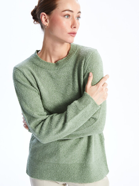 Women's Crew Neck Long Sleeve Knit Sweater - 15