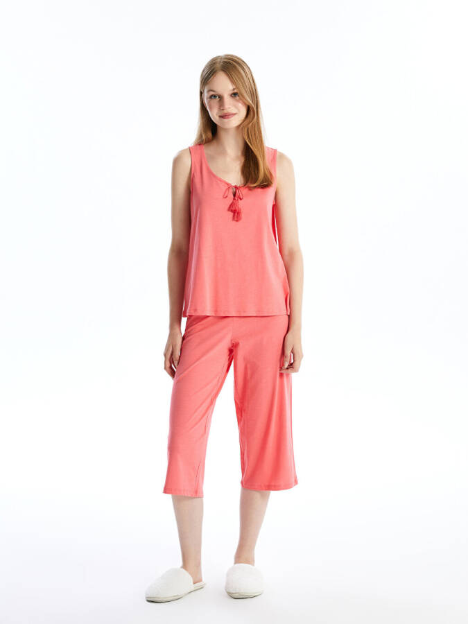 Women's Crew Neck Plain Capri Pajama Set - 14