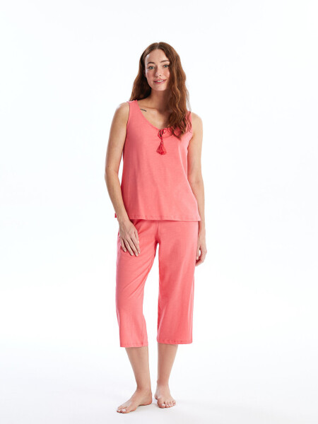 Women's Crew Neck Plain Capri Pajama Set - 17