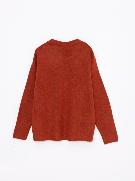 Women's Crew Neck Plain Long Sleeve Knit Sweater - 14