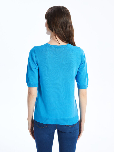 Women's Crew Neck Plain Short Sleeve Knit Sweater - 12