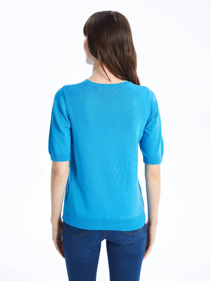 Women's Crew Neck Plain Short Sleeve Knit Sweater - 5