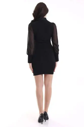 Women's Crew Neck See-Through Detail Opportunity Product Sandy Fabric Mini Dress - 8