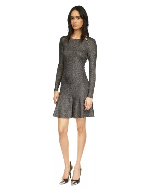 Women's Crewneck Long-Sleeve Dress Black & Silver - 1