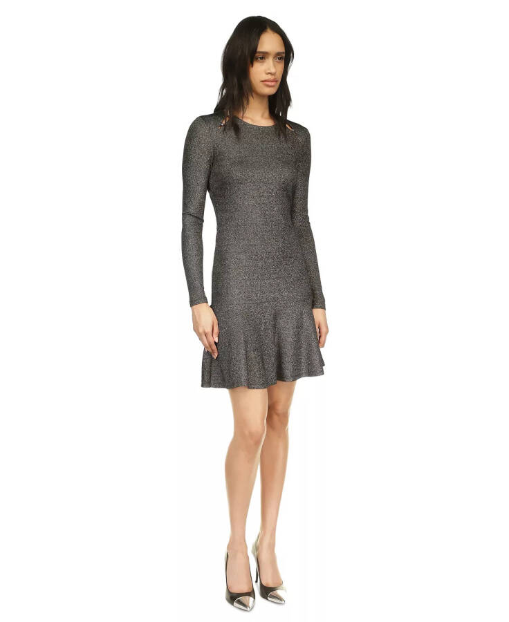 Women's Crewneck Long-Sleeve Dress Black & Silver - 3