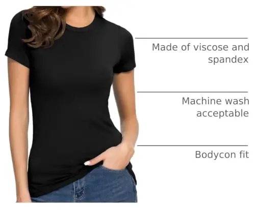 Women's Crewneck Slim Fitted Short Sleeve T-Shirt Stretchy Bodycon Basic Tee Tops 