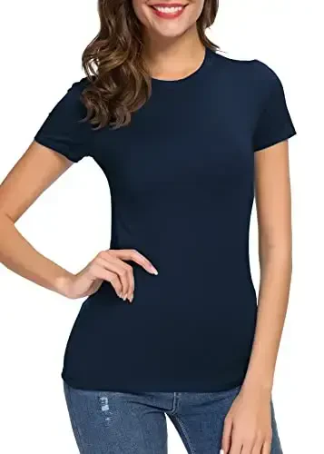 Women's Crewneck Slim Fitted Short Sleeve T-Shirt Stretchy Bodycon Basic Tee Tops - 5