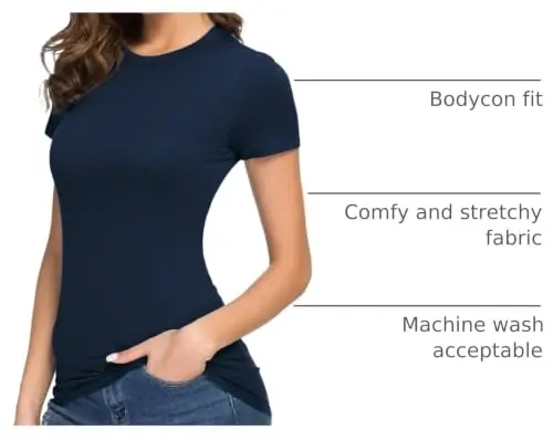 Women's Crewneck Slim Fitted Short Sleeve T-Shirt Stretchy Bodycon Basic Tee Tops 