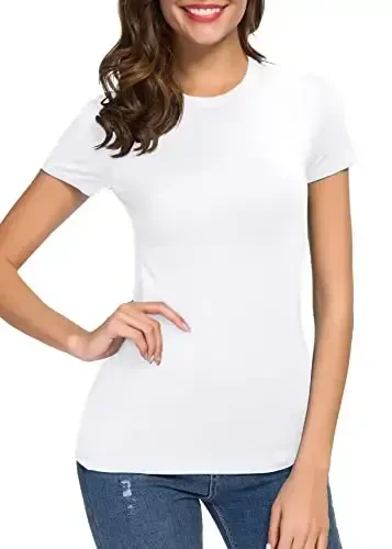 Women's Crewneck Slim Fitted Short Sleeve T-Shirt Stretchy Bodycon Basic Tee Tops - 5