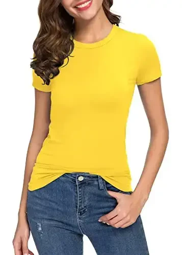 Women's Crewneck Slim Fitted Short Sleeve T-Shirt Stretchy Bodycon Basic Tee Tops - 2