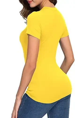 Women's Crewneck Slim Fitted Short Sleeve T-Shirt Stretchy Bodycon Basic Tee Tops - 6