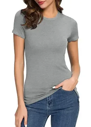 Women's Crewneck Slim Fitted Short Sleeve T-Shirt Stretchy Bodycon Basic Tee Tops 