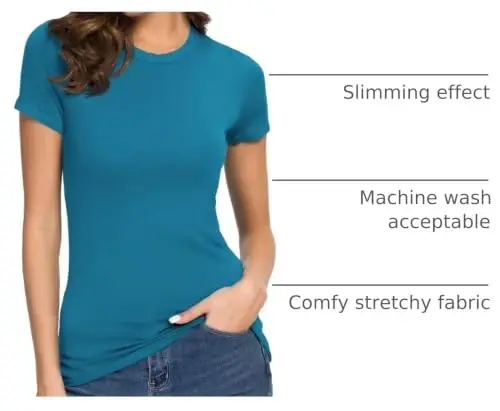 Women's Crewneck Slim Fitted Short Sleeve T-Shirt Stretchy Bodycon Basic Tee Tops - 4