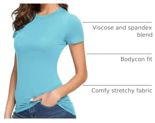 Women's Crewneck Slim Fitted Short Sleeve T-Shirt Stretchy Bodycon Basic Tee Tops - 4