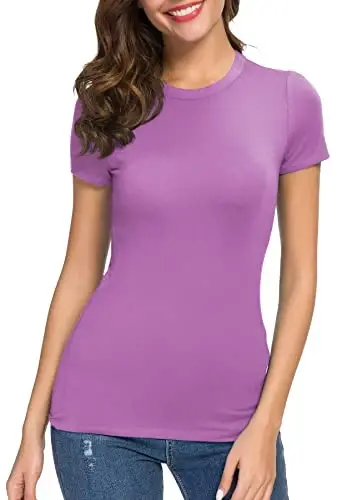 Women's Crewneck Slim Fitted Short Sleeve T-Shirt Stretchy Bodycon Basic Tee Tops - 3