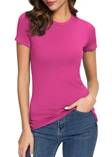 Women's Crewneck Slim Fitted Short Sleeve T-Shirt Stretchy Bodycon Basic Tee Tops 