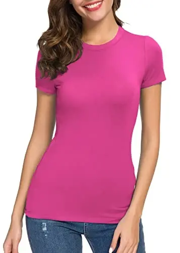 Women's Crewneck Slim Fitted Short Sleeve T-Shirt Stretchy Bodycon Basic Tee Tops - 3