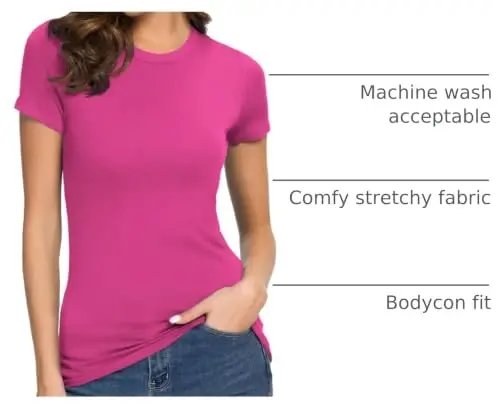 Women's Crewneck Slim Fitted Short Sleeve T-Shirt Stretchy Bodycon Basic Tee Tops - 4