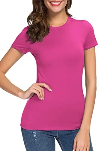 Women's Crewneck Slim Fitted Short Sleeve T-Shirt Stretchy Bodycon Basic Tee Tops - 6