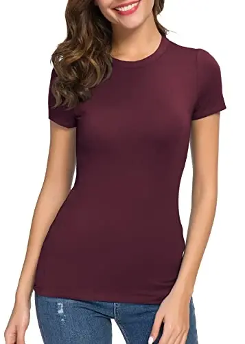 Women's Crewneck Slim Fitted Short Sleeve T-Shirt Stretchy Bodycon Basic Tee Tops - 3