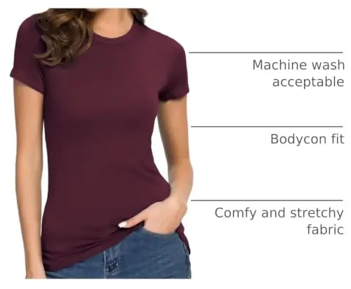 Women's Crewneck Slim Fitted Short Sleeve T-Shirt Stretchy Bodycon Basic Tee Tops - 4