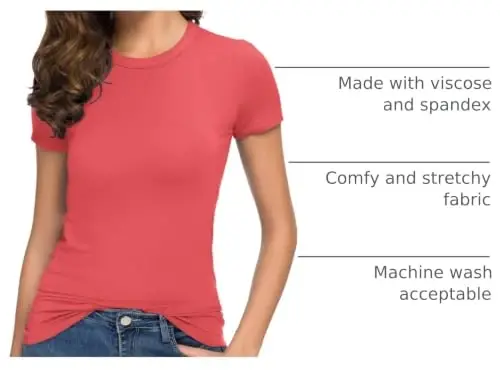Women's Crewneck Slim Fitted Short Sleeve T-Shirt Stretchy Bodycon Basic Tee Tops - 4