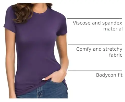 Women's Crewneck Slim Fitted Short Sleeve T-Shirt Stretchy Bodycon Basic Tee Tops - 4