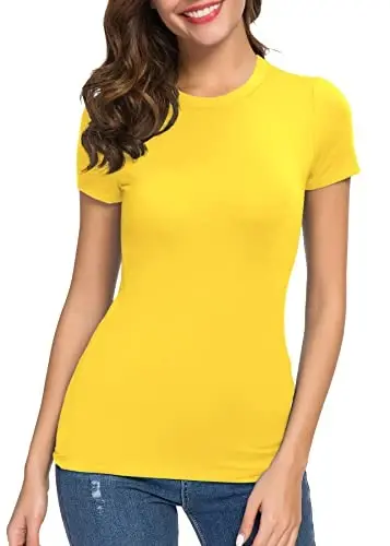 Women's Crewneck Slim Fitted Short Sleeve T-Shirt Stretchy Bodycon Basic Tee Tops - 3
