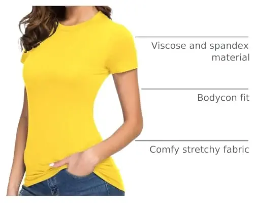 Women's Crewneck Slim Fitted Short Sleeve T-Shirt Stretchy Bodycon Basic Tee Tops - 4