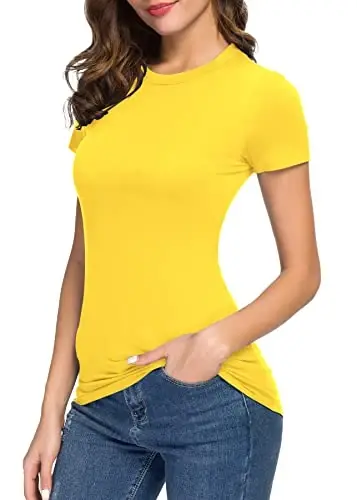 Women's Crewneck Slim Fitted Short Sleeve T-Shirt Stretchy Bodycon Basic Tee Tops - 5