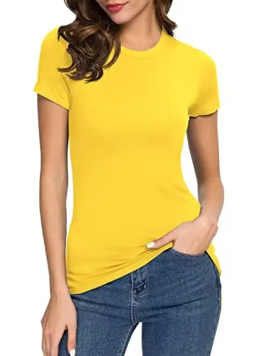 Women's Crewneck Slim Fitted Short Sleeve T-Shirt Stretchy Bodycon Basic Tee Tops 