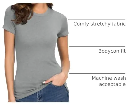 Women's Crewneck Slim Fitted Short Sleeve T-Shirt Stretchy Bodycon Basic Tee Tops - 4