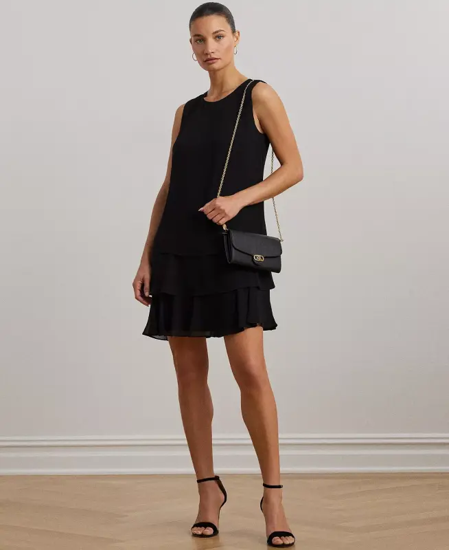 Women's Crinkle Georgette Shift Dress - Black - 1