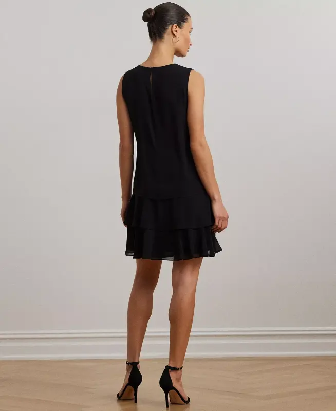 Women's Crinkle Georgette Shift Dress - Black - 2