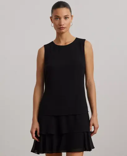 Women's Crinkle Georgette Shift Dress - Black - 3