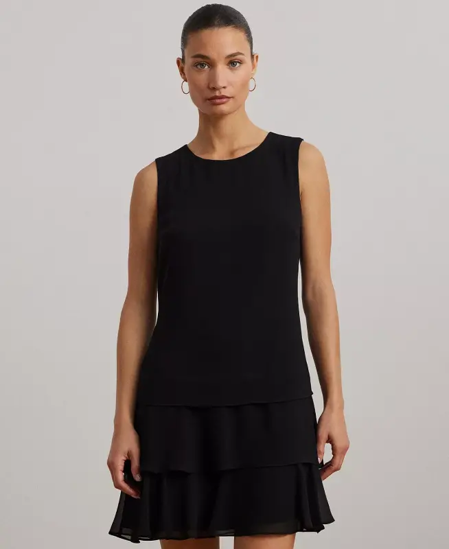 Women's Crinkle Georgette Shift Dress - Black - 3