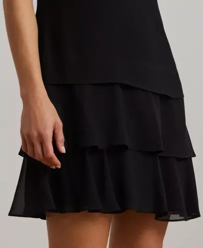 Women's Crinkle Georgette Shift Dress - Black - 4