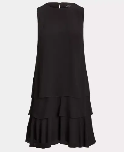Women's Crinkle Georgette Shift Dress - Black - 5
