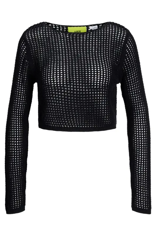 Women's Crochet Crop Sweater - Presley - Black - 1