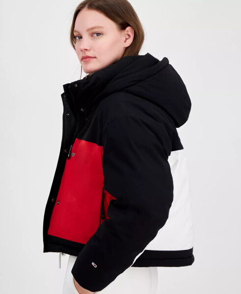 Women's Cropped Flag Puffer Jacket Black - 3