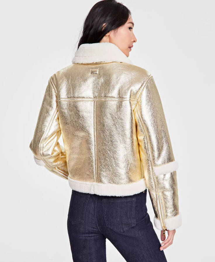 Women's Cropped Metallic Aviator Jacket, Created for Modazone Gold Metal - 2