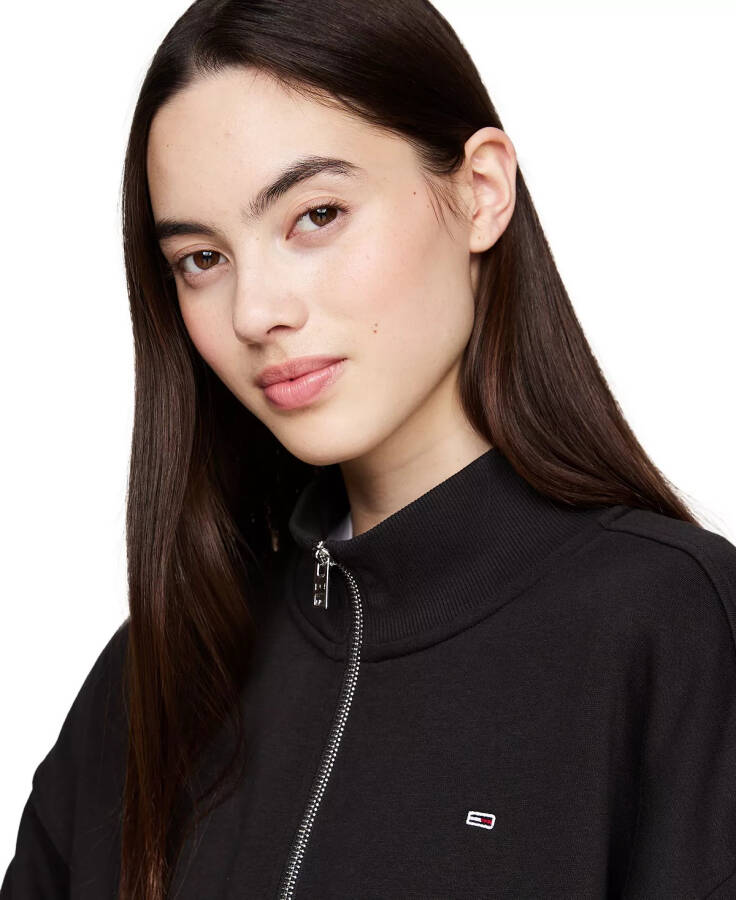 Women's Cropped Quarter-Zip Crewneck Sweatshirt Black - 3