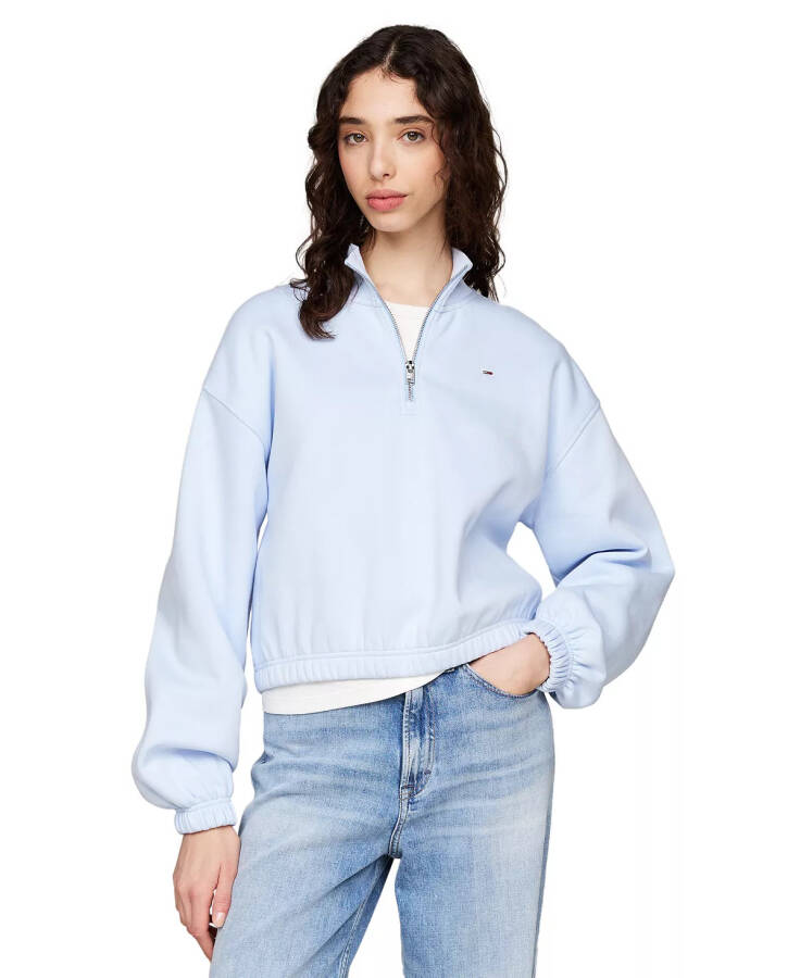 Women's Cropped Quarter-Zip Crewneck Sweatshirt Vessel Blue - 1