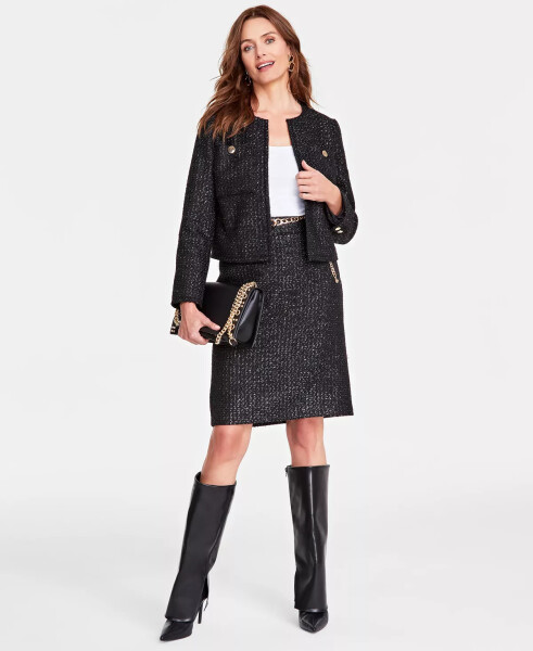 Women's Cropped Tweed Jacket, Created for Modazone Deep Black - 4