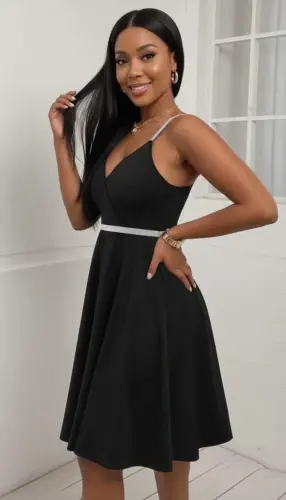 Women's Cross-Back Detail V-Neck Short Flared Chiffon Crepe Dress - 1